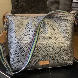 Consuela Silver and Brown Crossbody Bag with Textured Design